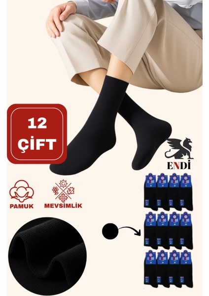12 Çift Siyah Erkek Soket Çorap, Mevsimlik Pamuklu Terletmez Çorap