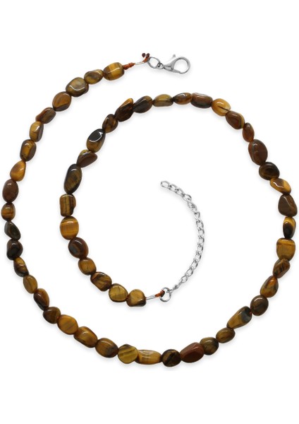 Gümüş Renk Metal Zincirli Amorf Kaplan Gözü Doğaltaş Kadın Kolye