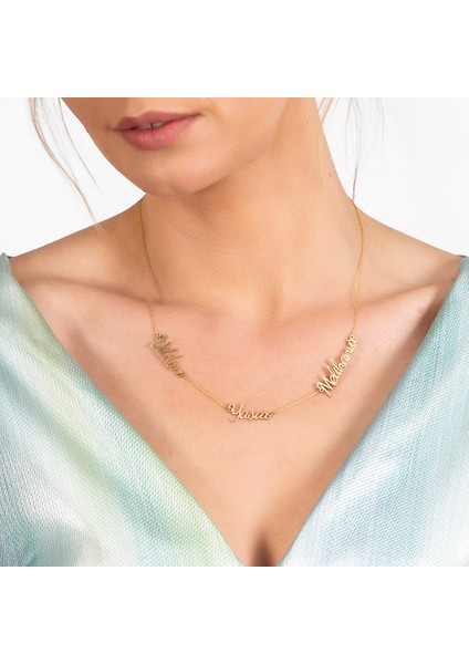 Kişiye Özel Üç Isim Yazılı Altın Renk 925 Ayar Gümüş Bayan Kolye fırsatları