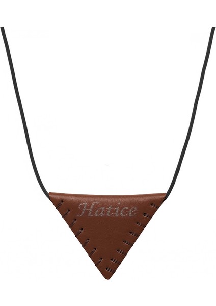 Siyah Ip Zincirli Isme Özel Yazılı Kahverengi Gerçek Deriden El Yapımı Kadın Cevşen Kolye