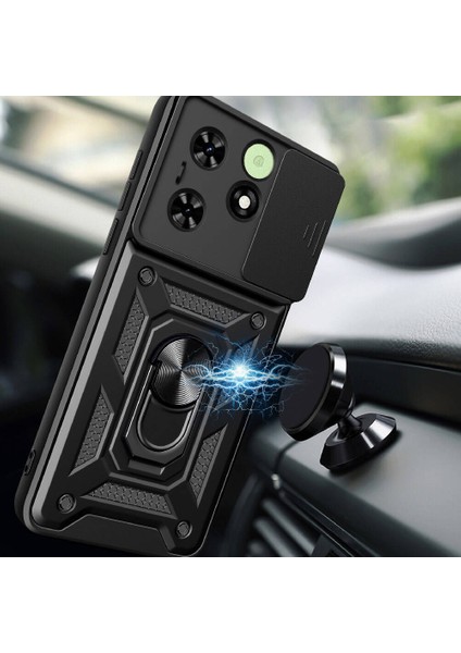 Tecno Spark Go 2024 Kılıf Magnetik Standlı Kamera Korumalı Mbvo Sürgülü Vega Kapak-Siyah modelleri