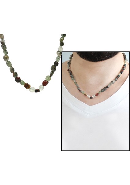 Gümüş Renk Metal Zincirli Amorf Kan Taşı Doğaltaş Erkek Kolye fiyatları