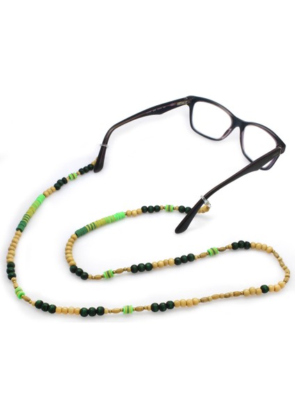 El Yapımı Yeşil Renk Geçişli Etnik Ahşap Kombinli Otantik Gözlük Askısı