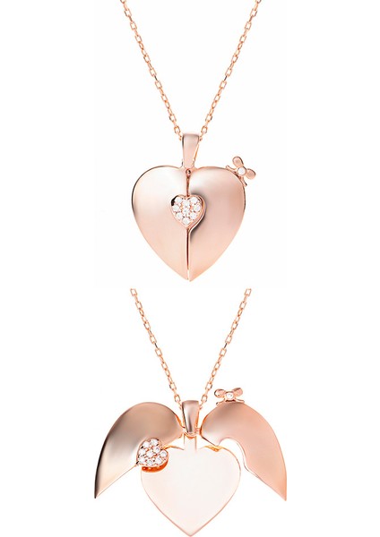 Zirkon Taşlı Rose Renk Isme Özel Yazılı 925 Ayar Gümüş Kalp Kolye fiyatları