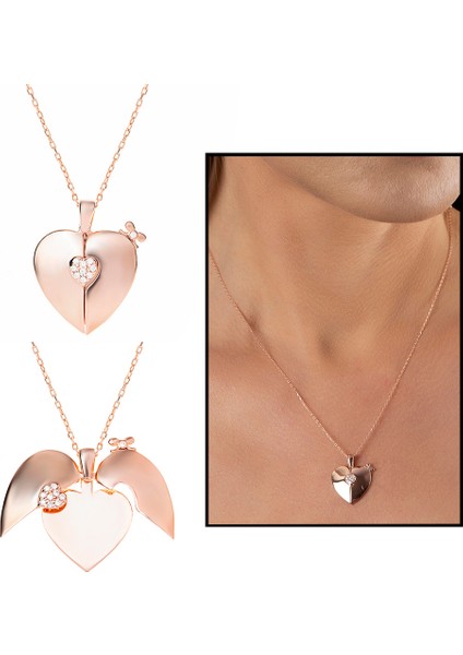 Zirkon Taşlı Rose Renk Isme Özel Yazılı 925 Ayar Gümüş Kalp Kolye fırsatları