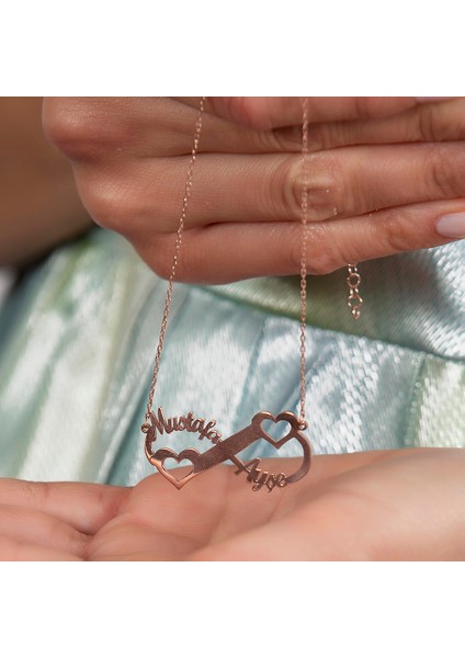 Kişiye Özel Isim Tarih Yazılı Rose Renk 925 Ayar Gümüş Sonsuzluk Kalp Kolye indirimleri