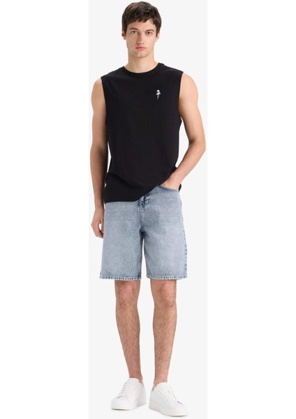 %100 Pamuk Straight Fit Jean Bermuda Şort F5540AX25SM