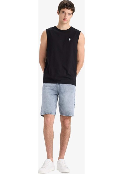 %100 Pamuk Straight Fit Jean Bermuda Şort F5540AX25SM