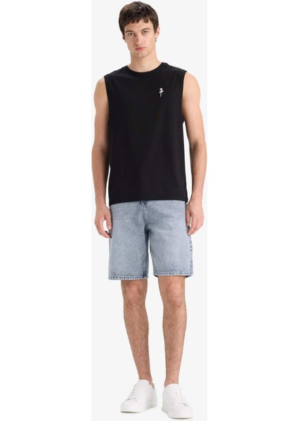 %100 Pamuk Straight Fit Jean Bermuda Şort F5540AX25SM