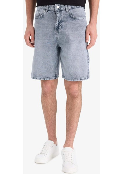%100 Pamuk Straight Fit Jean Bermuda Şort F5540AX25SM