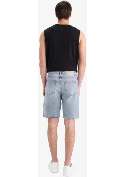 %100 Pamuk Straight Fit Jean Bermuda Şort F5540AX25SM