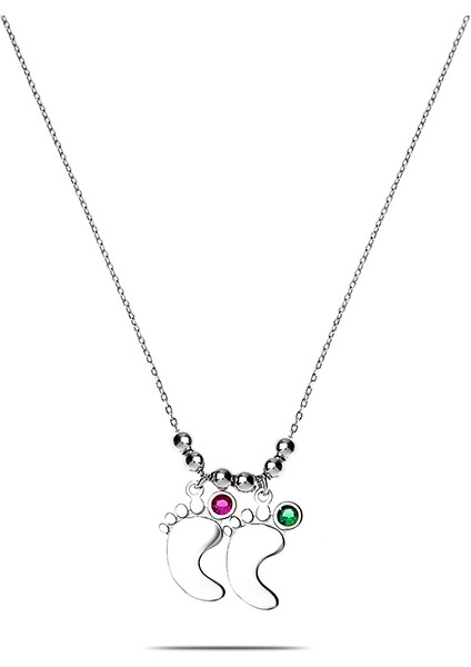 Zirkon Taşlı Isme Özel Yazılı 925 Ayar Gümüş Bebek Ayak Izi Kolye fiyatları