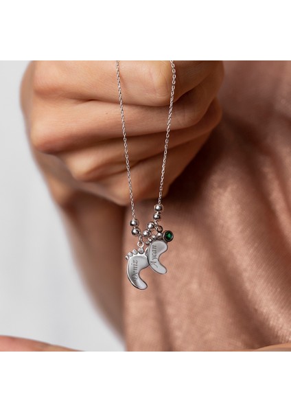 Zirkon Taşlı Isme Özel Yazılı 925 Ayar Gümüş Bebek Ayak Izi Kolye indirimleri