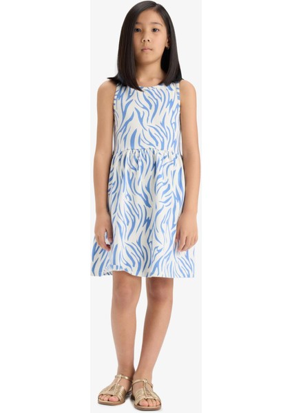 Kız Çocuk Desenli Kolsuz Elbise