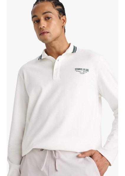 Standart Fit Polo Yaka Baskılı Sporcu Uzun Kollu Tişört F0379AX25AU