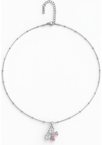 Kadın Çelik Kolye - Kelebek Tasarım - Renkli Zirkon Taşlı - Gümüş Renk indirimleri