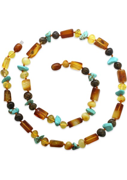 Doğal Form Çok Renkli Firuze Doğaltaş Süslemeli Hakiki Damla Kehribar Erkek Kolye