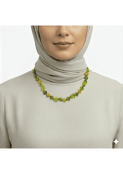 Doğal Form Sarı Yeşil Renkli Hakiki Damla Kehribar Kadın Kolye modelleri