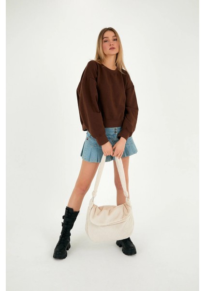 Krem Toscana / Krem Renk Peluş Kapaklı Postacı Çapraz Askılı Omuz Okul Çantası