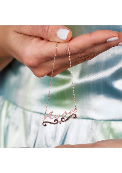 Isme Özel Yazılı Rose Renk 925 Ayar Gümüş Bayan Kolye indirimleri