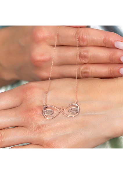 Isme Özel Yazılı Rose Renk 925 Ayar Gümüş Aşk Sonsuzluk Kolye indirimleri