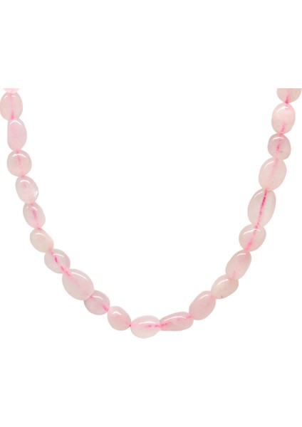 Gümüş Renk Metal Zincirli Amorf Pembe Kuvars Doğaltaş Erkek Kolye