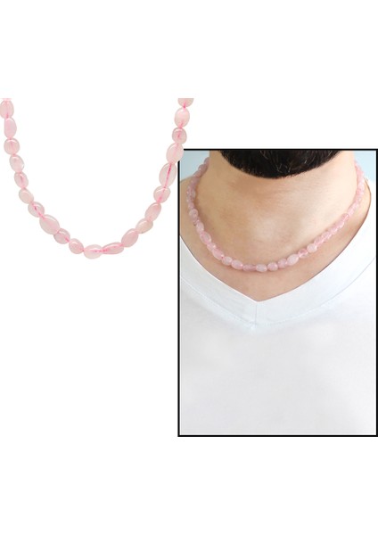 Gümüş Renk Metal Zincirli Amorf Pembe Kuvars Doğaltaş Erkek Kolye modelleri