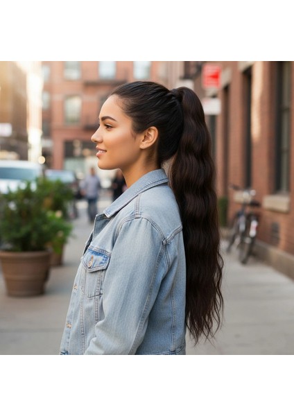 Lastik Tokalı At Kuyruğu Su Dalgalı - Kahverengi