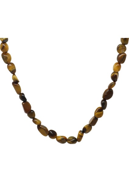 Gümüş Renk Metal Zincirli Amorf Kaplan Gözü Doğaltaş Erkek Kolye