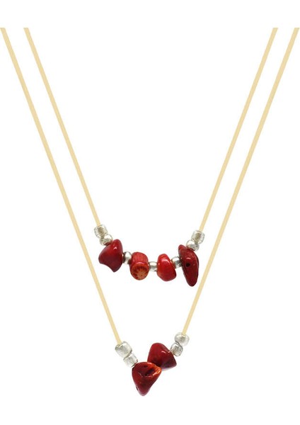 Zarif Ip Zincirli Natural Form Mercan Doğaltaş Kadın Kolye