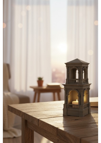 Saray Temalı Kule Mumluk Dekoratif Biblo LED Işıklı Ev Ofis Aksesuarı Hediyelik