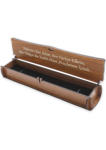 Özel Mesaj Yazılı Kahverengi Ahşap Elegance Hediye Tesbih Kutusu - M3 modelleri