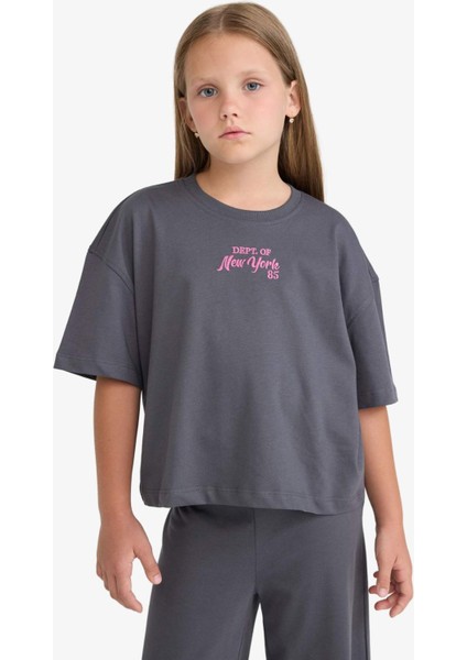 Kız Çocuk 2'li Takım Kısa Kollu Baskılı Tişört Eşofman Altı F5035A825AU