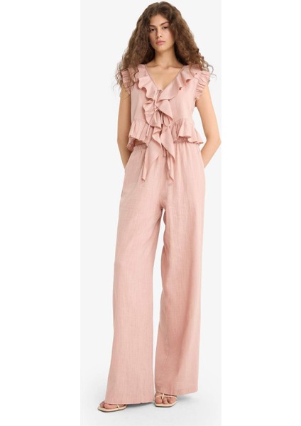 Wide Leg Çift Cepli Normal Bel Standart Boy Pantolon D1009AX25SP