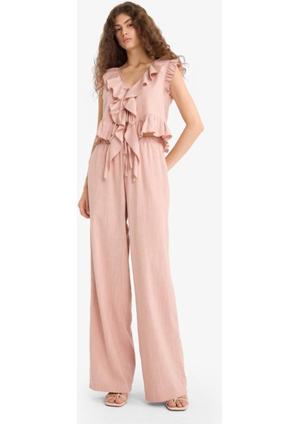 Wide Leg Çift Cepli Normal Bel Standart Boy Pantolon D1009AX25SP