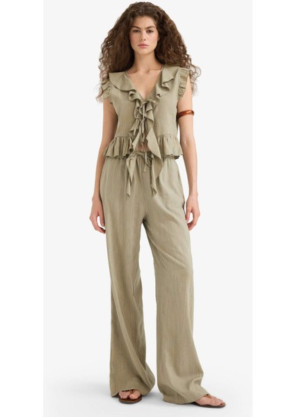 Wide Leg Çift Cepli Normal Bel Standart Boy Pantolon D1009AX25SP