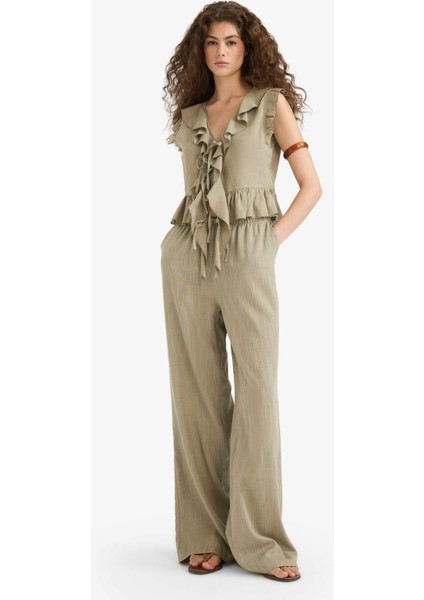 Wide Leg Çift Cepli Normal Bel Standart Boy Pantolon D1009AX25SP