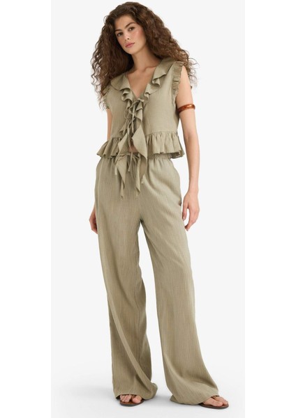 Wide Leg Çift Cepli Normal Bel Standart Boy Pantolon D1009AX25SP