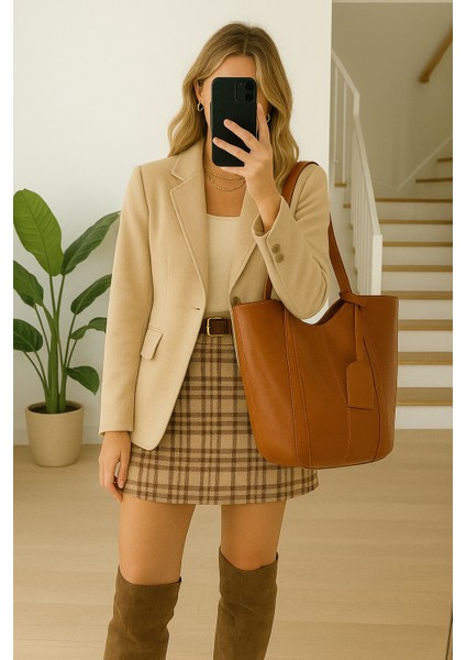 Kese Detaylı Deri Omuz ve Kol Çantası Ladin