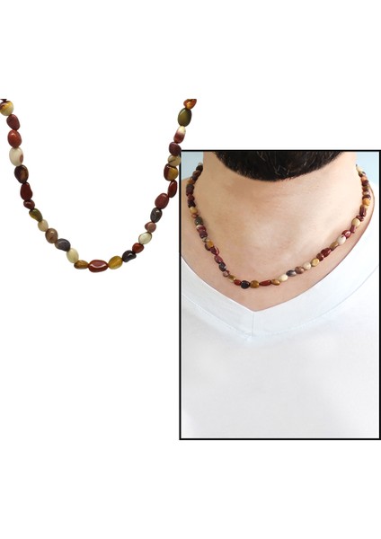 Gümüş Renk Metal Zincirli Amorf Jasper Doğaltaş Erkek Kolye modelleri