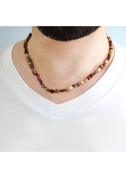 Gümüş Renk Metal Zincirli Amorf Jasper Doğaltaş Erkek Kolye fırsatları