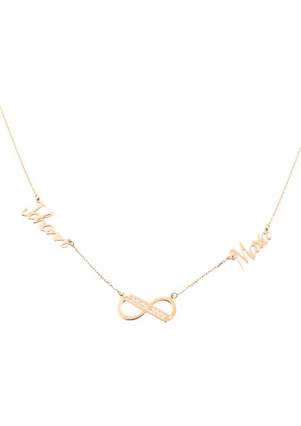 Kişiye Özel Isim ve Tarih Yazılı Rose Renk 925 Ayar Gümüş Sonsuzluk Kolye