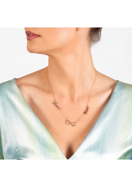 Kişiye Özel Isim ve Tarih Yazılı Rose Renk 925 Ayar Gümüş Sonsuzluk Kolye fırsatları