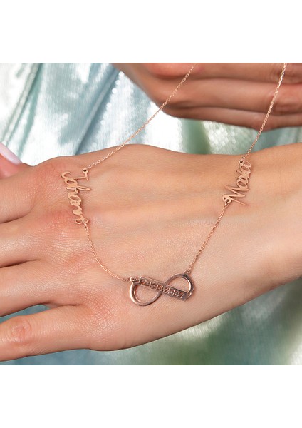 Kişiye Özel Isim ve Tarih Yazılı Rose Renk 925 Ayar Gümüş Sonsuzluk Kolye indirimleri