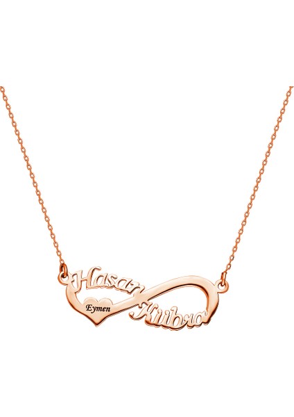 Isme Özel Yazılı Rose Renk 925 Ayar Gümüş Sonsuzluk Kolye