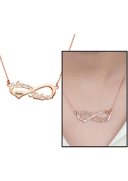 Isme Özel Yazılı Rose Renk 925 Ayar Gümüş Sonsuzluk Kolye fiyatları
