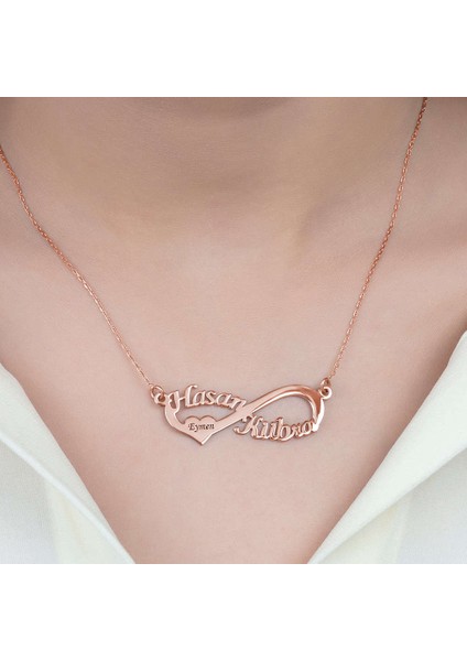 Isme Özel Yazılı Rose Renk 925 Ayar Gümüş Sonsuzluk Kolye modelleri