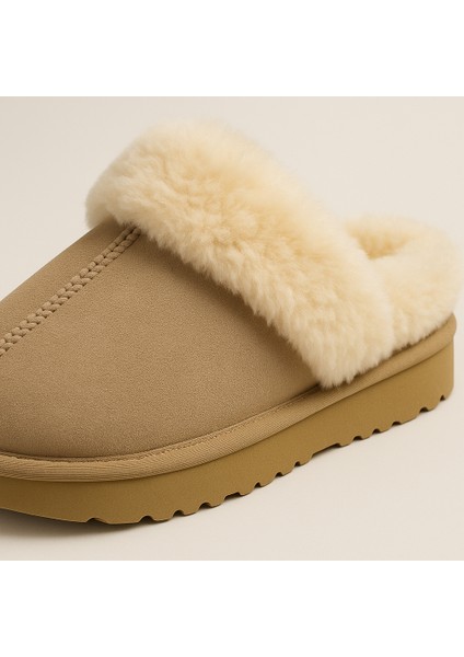 Nice For You Premium Kadın Kürklü Peluş Ev Terliği Cozy Kalın Tabanlı Yün Astarlı Kışlık fırsatları