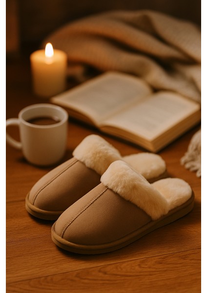 Nice For You Premium Kadın Kürklü Peluş Ev Terliği Cozy Kalın Tabanlı Yün Astarlı Kışlık indirimleri