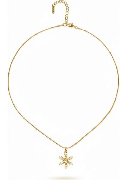 Kadın Çelik Kolye - Kar Tanesi Tasarım - Beyaz Zirkon Taşlı - Stres Çarkı Model - Altın Renk indirimleri